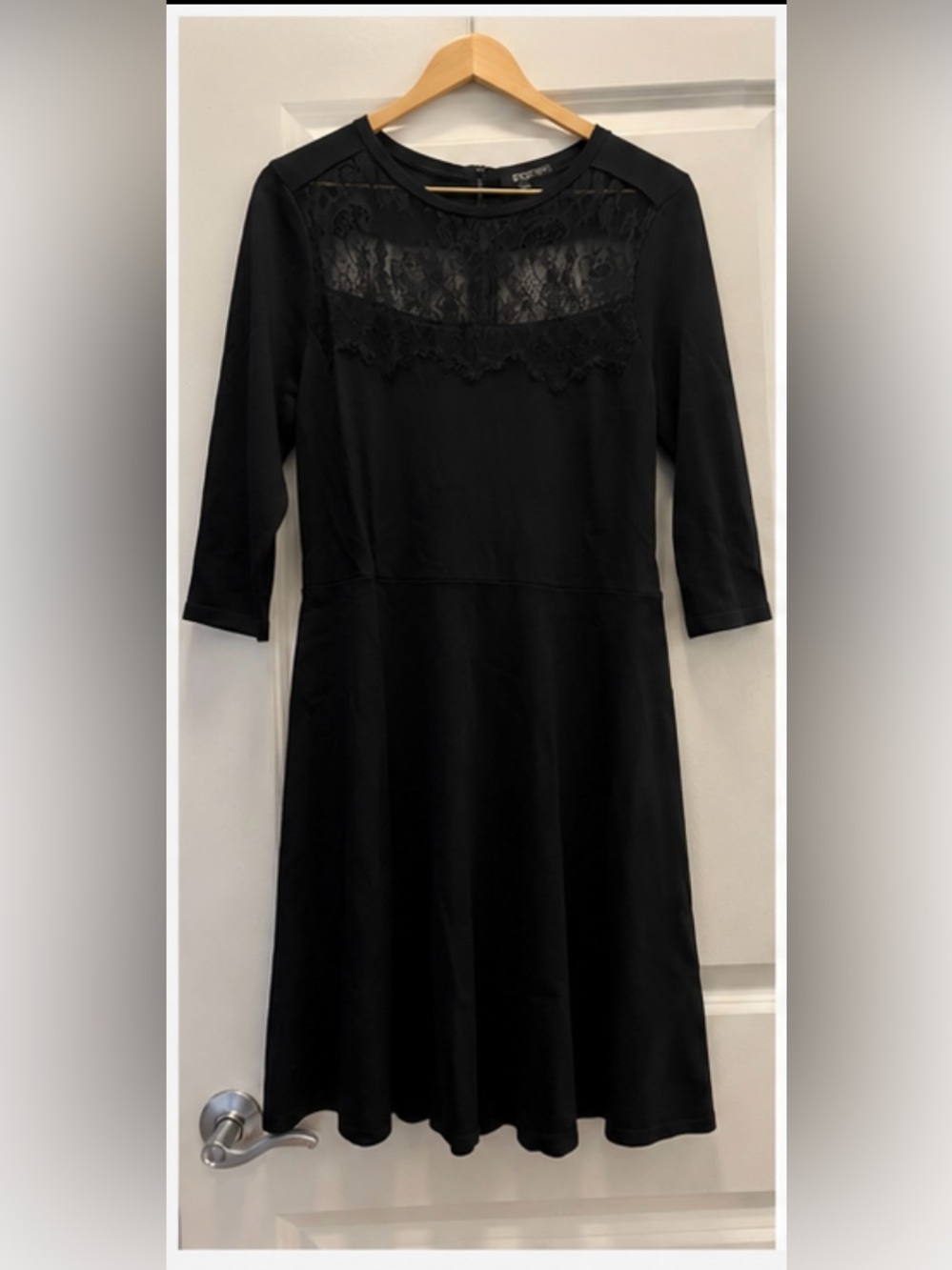ETCETERA Black Lace Yoke Fit & Flare Dress | 3/4 Sleeve